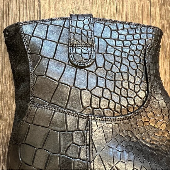 Rocco P. Black Textured Italian Leather Ankle Bootie Round Toe Chunky Heel 35.5 - Picture 10 of 13